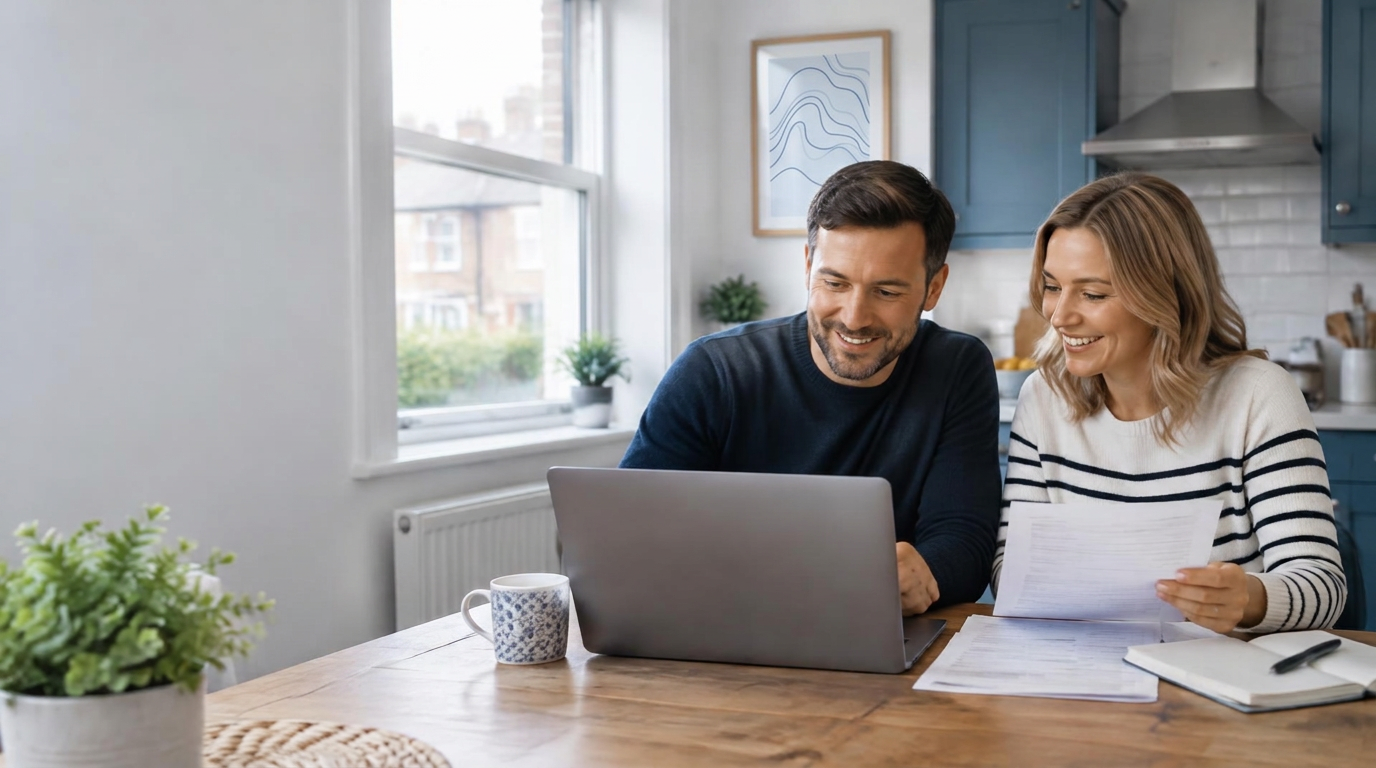 Couple reviewing their mortgage options at the kitchen table